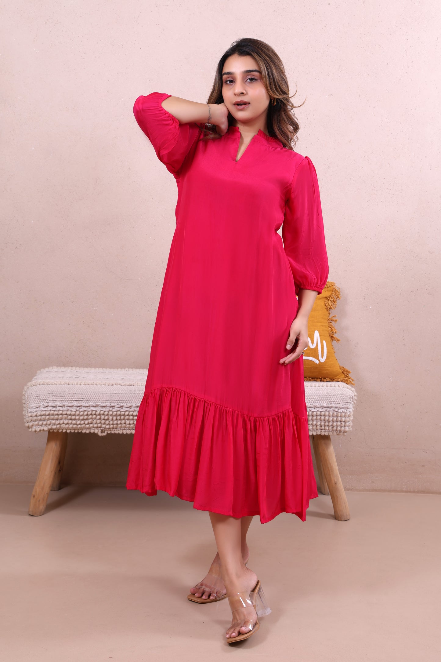 Fuschia Pink Midi Dress