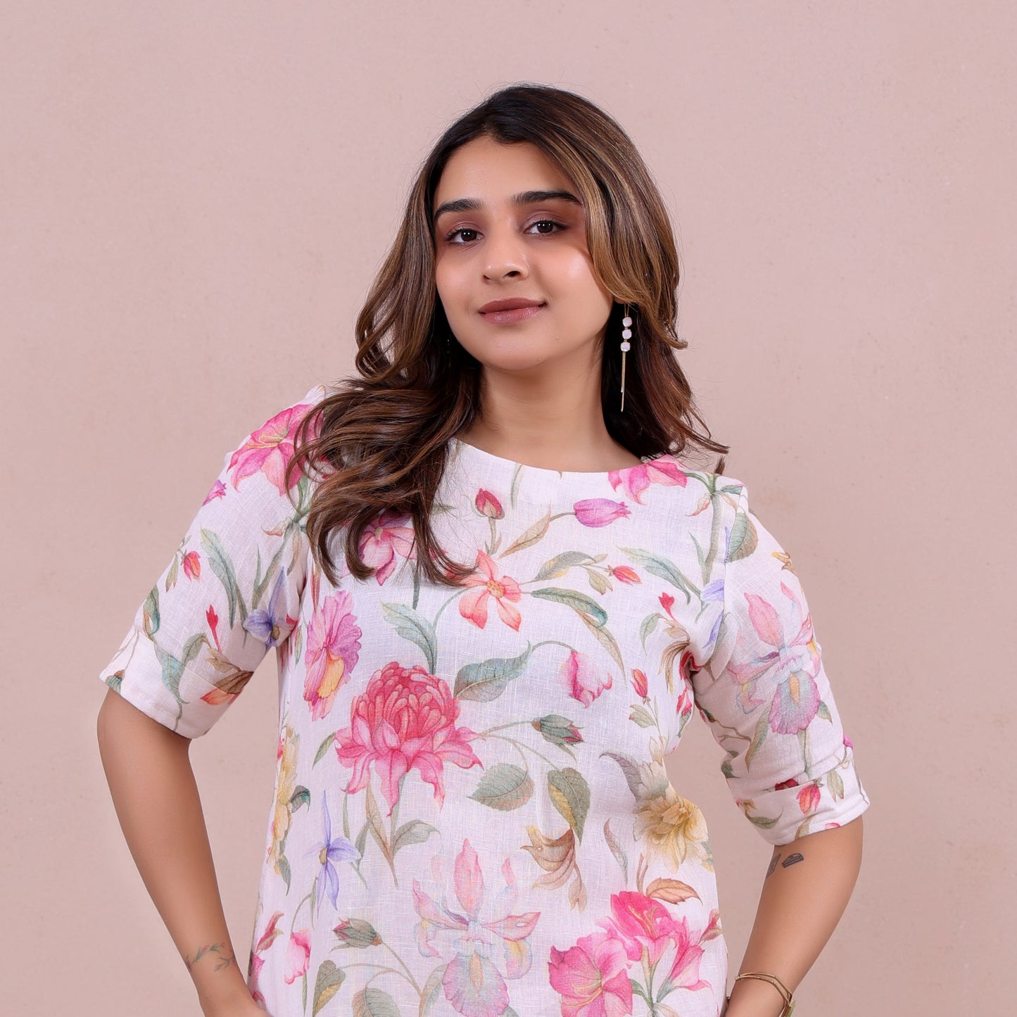 Flower Printed Linen Dress