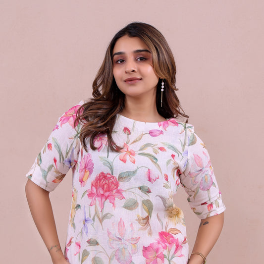 Flower Printed Linen Dress