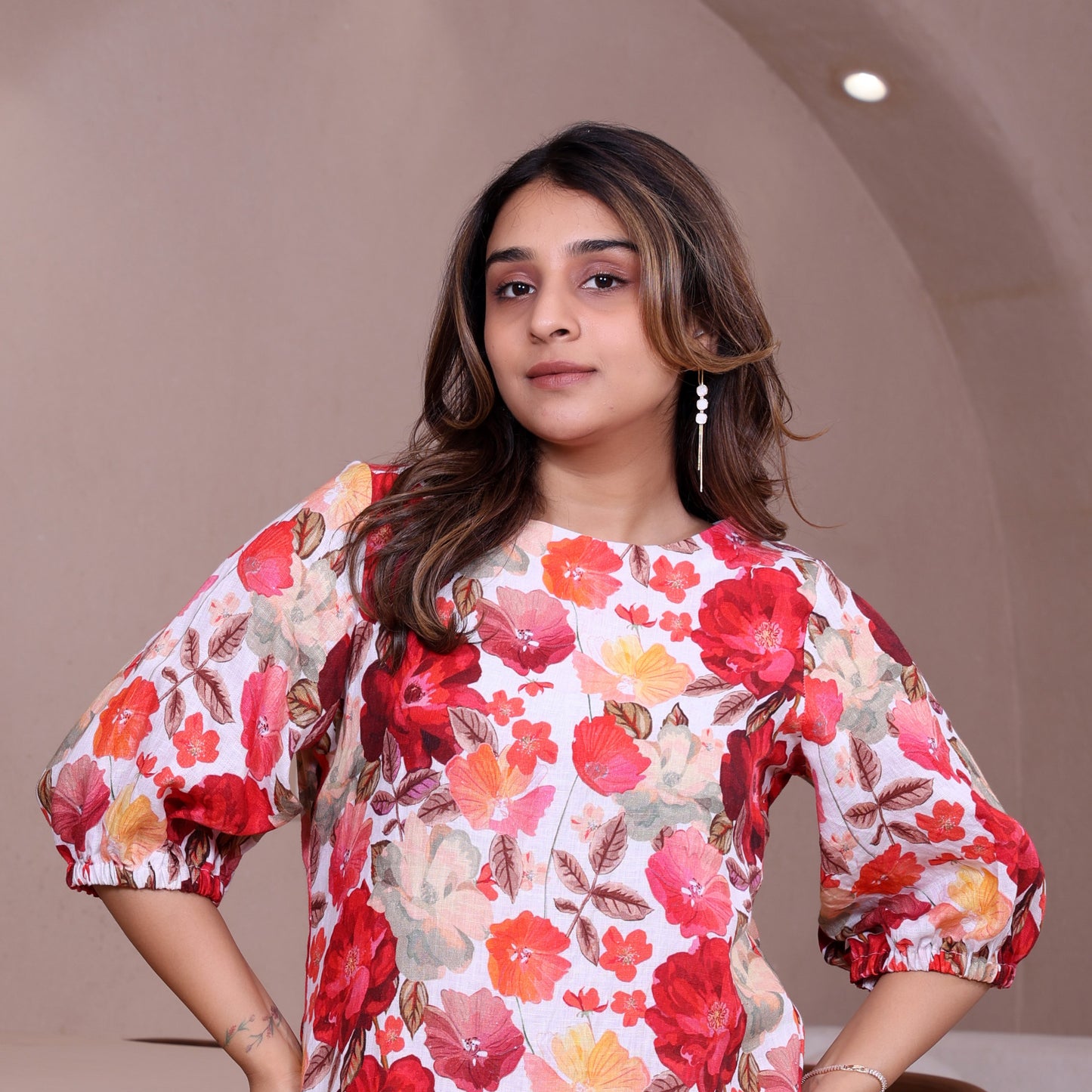 Flower Printed Linen Dress
