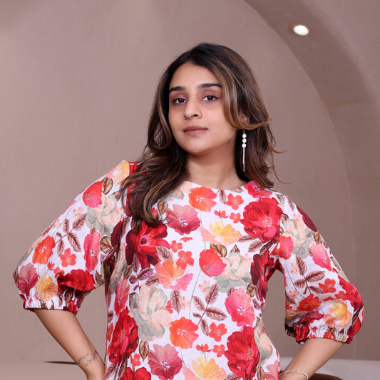 Flower Printed Linen Dress