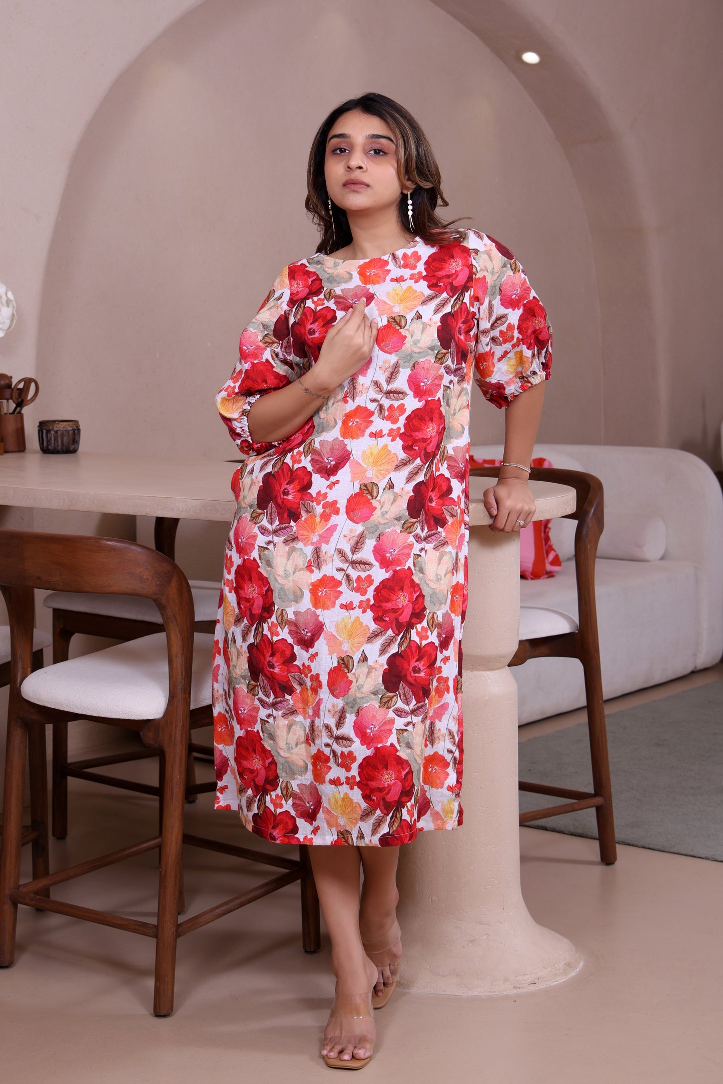Flower Printed Linen Dress