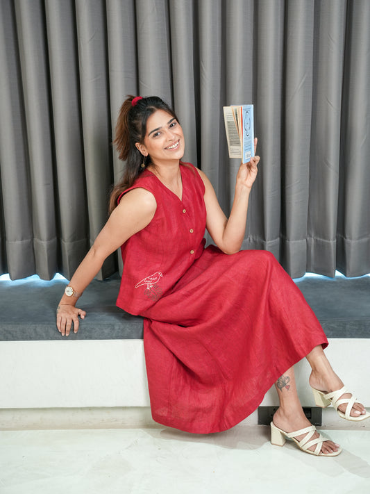 Linen Top with Skirt - Red