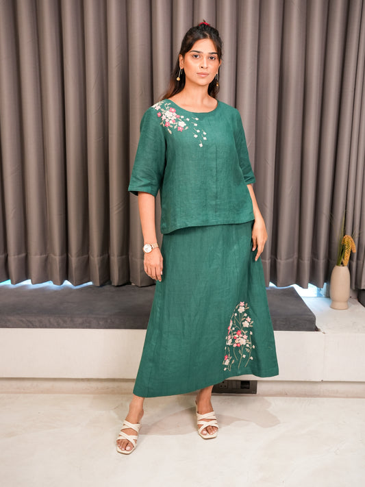 Linen Top with Skirt - Green