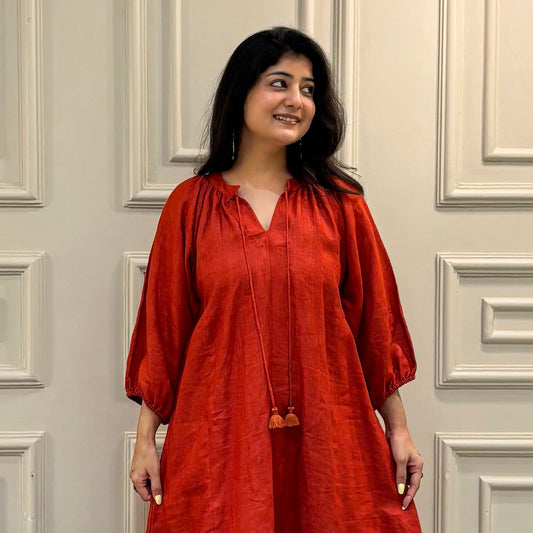 Bold & Elegant Orange Linen Dress