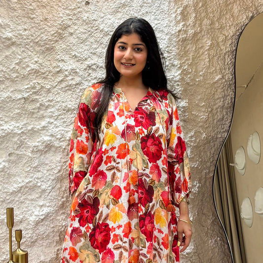 Floral Printed Linen Dress