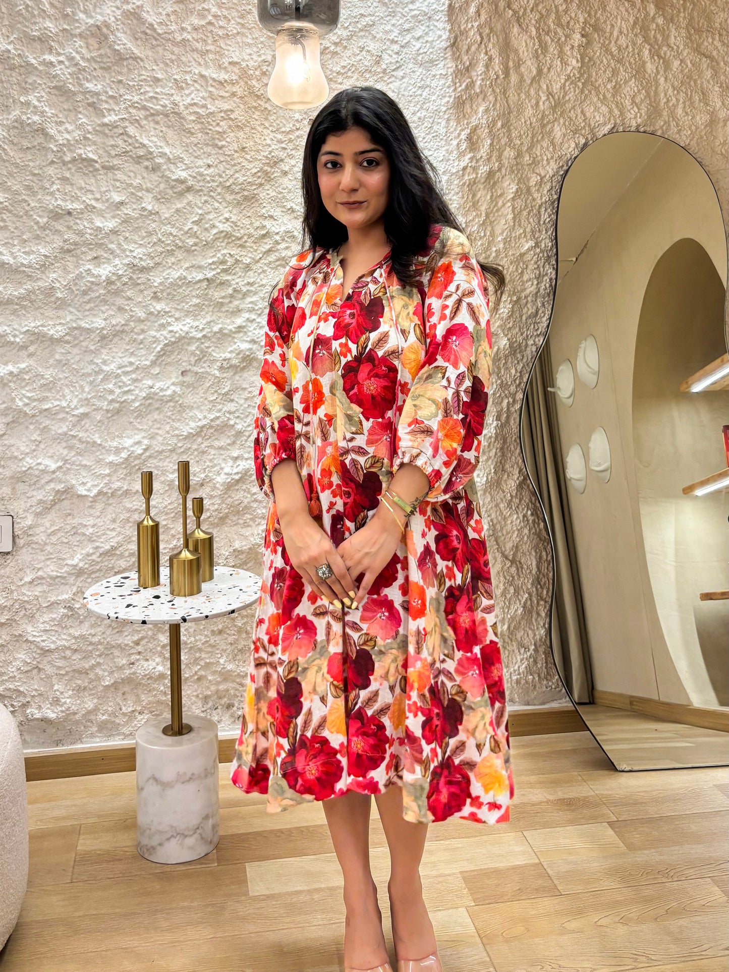 Floral Printed Linen Dress