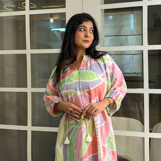 Abstract Printed Linen Dress