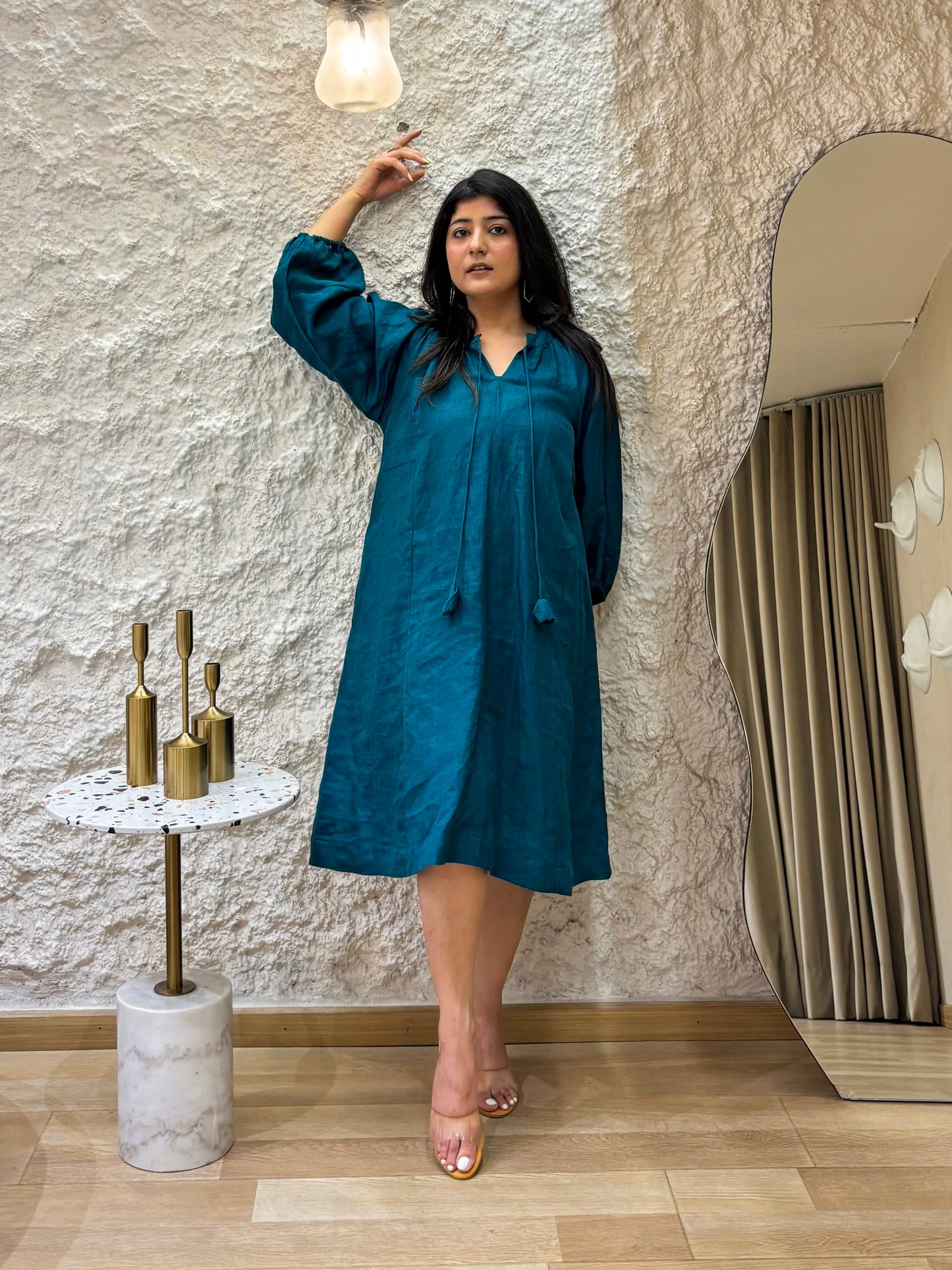Peacock Blue Linen Dress