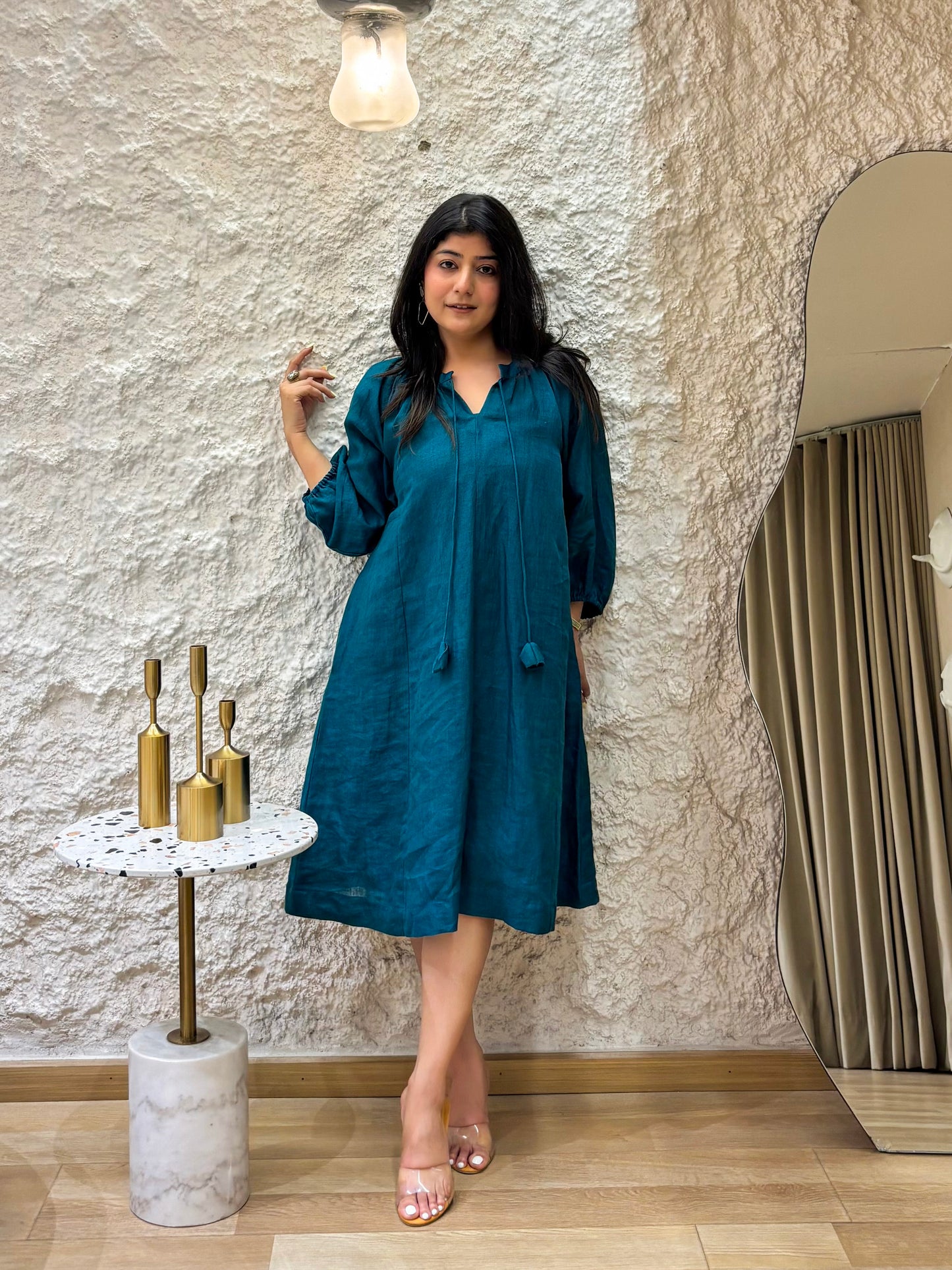 Peacock Blue Linen Dress