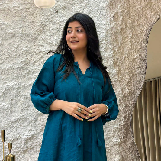 Peacock Blue Linen Dress