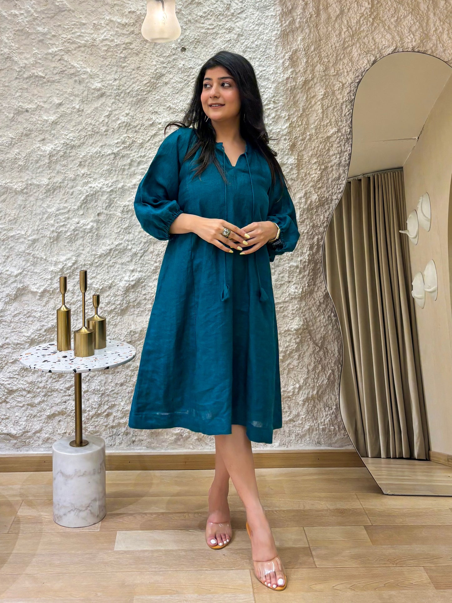 Peacock Blue Linen Dress