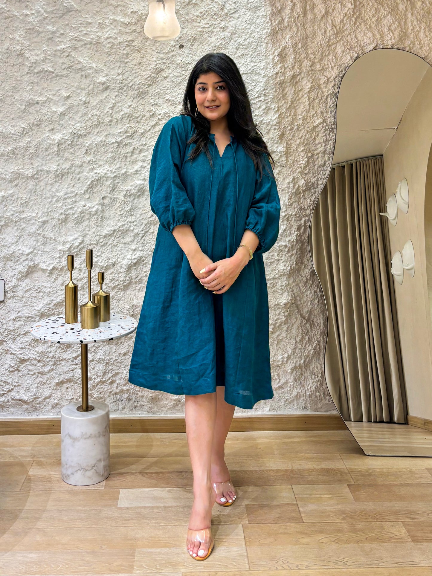 Peacock Blue Linen Dress
