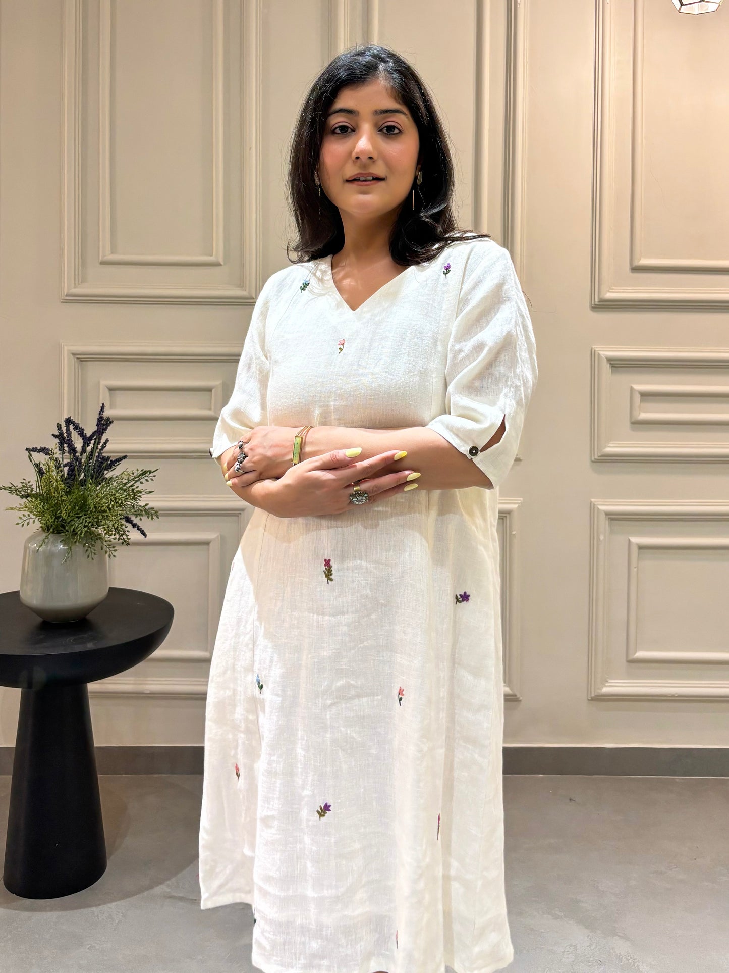 Aesthetic White Linen Dress