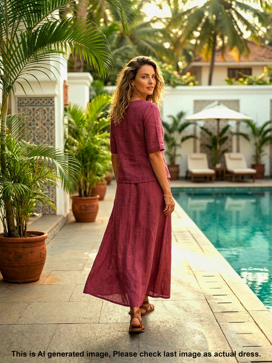 Linen Top with Skirt - American Brown