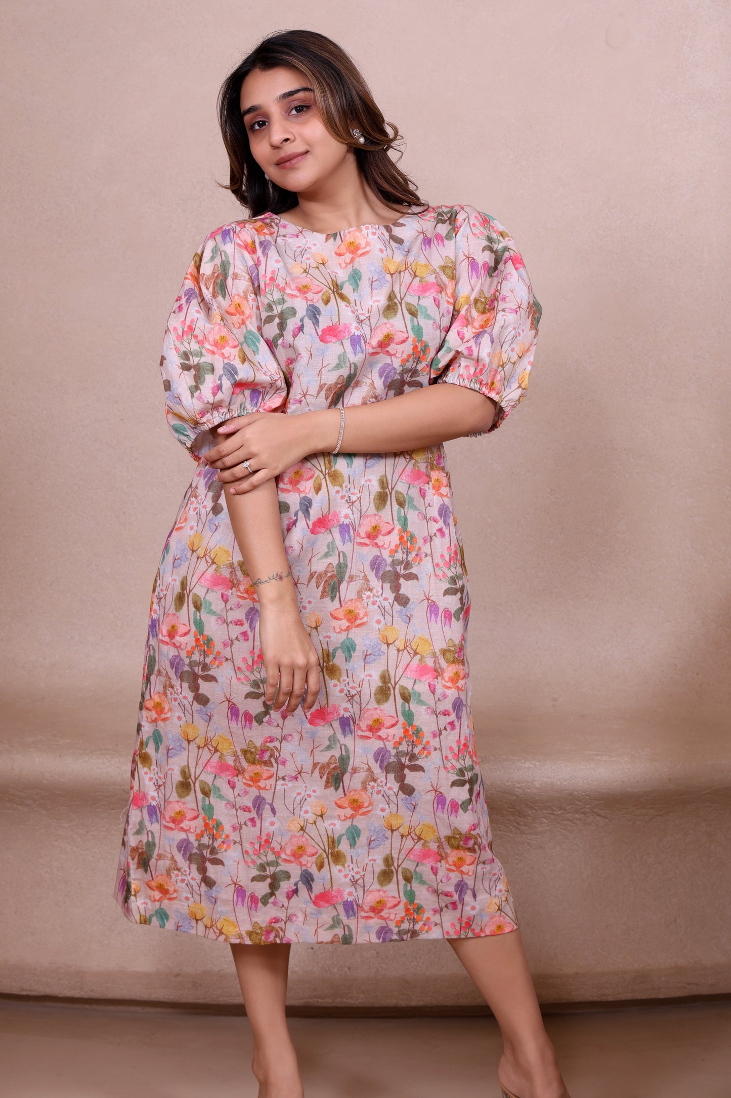 Flower Cotton Linen Dress