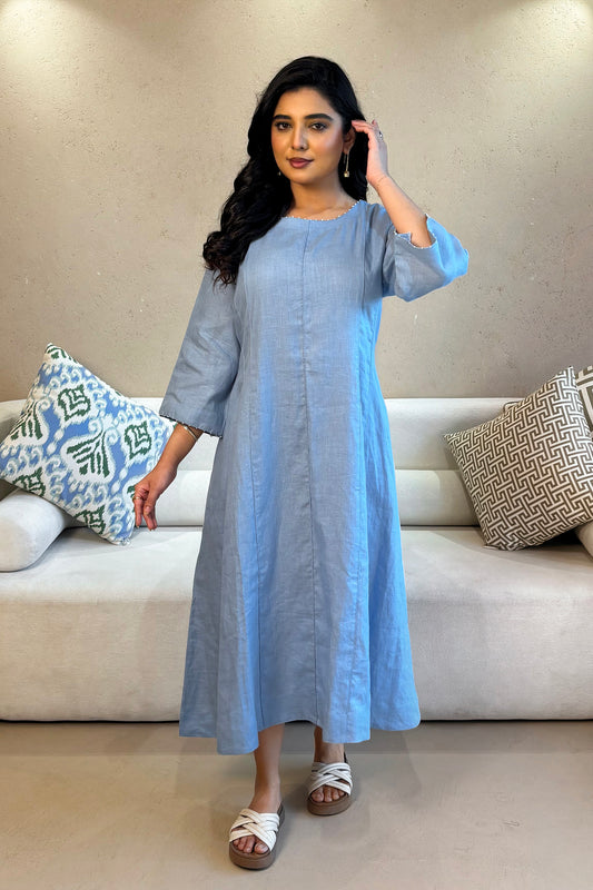 Linen Aline Dress - Sky Blue