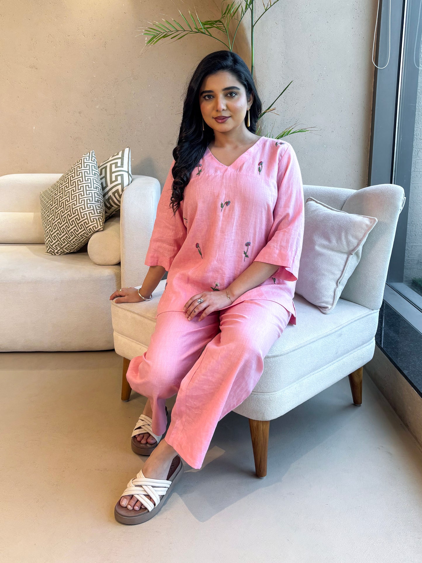 Linen Co-Ord set- Pink