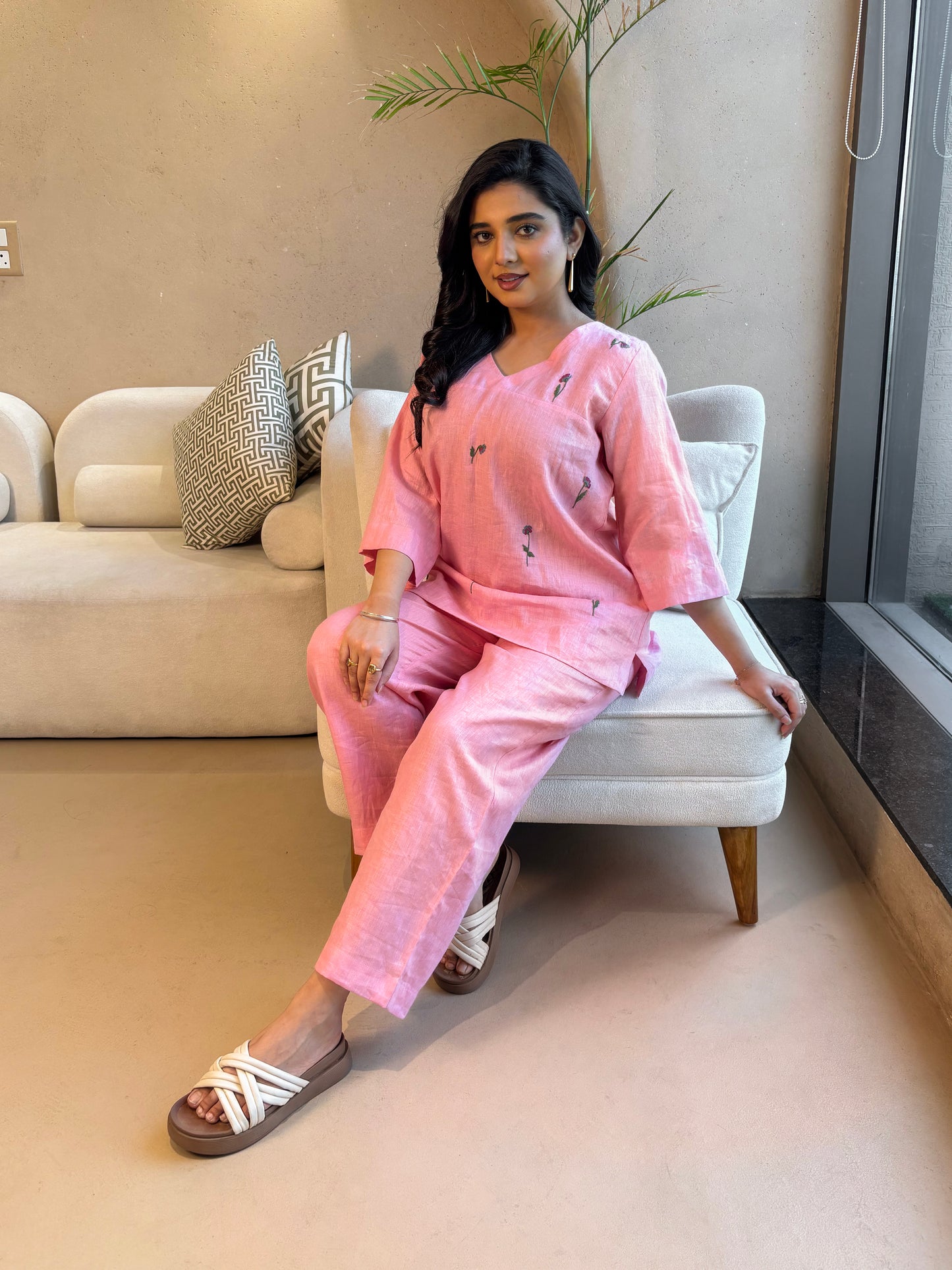 Linen Co-Ord set- Pink