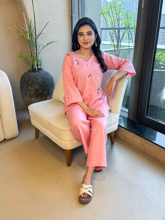Linen Co-Ord set- Pink