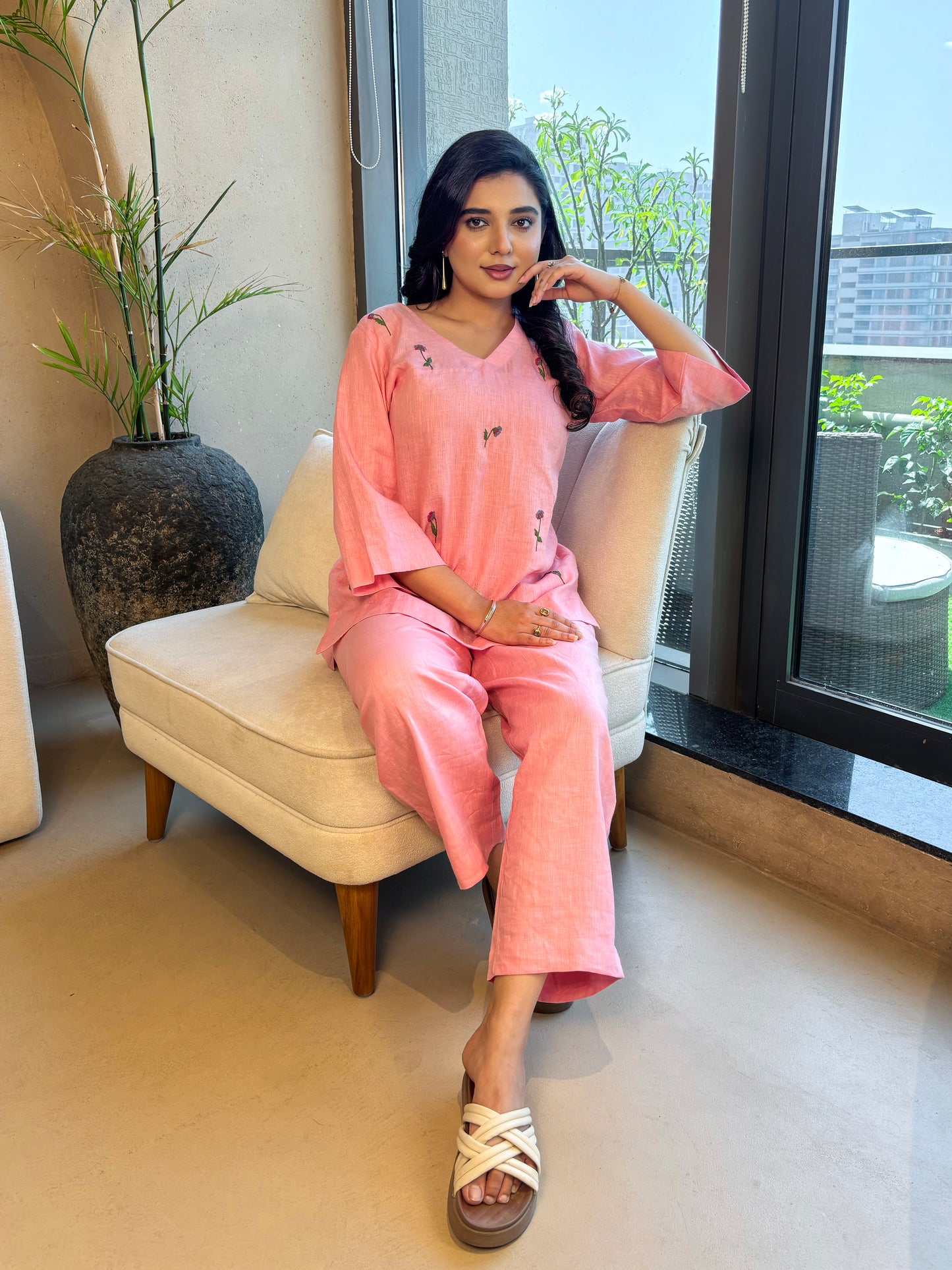 Linen Co-Ord set- Pink