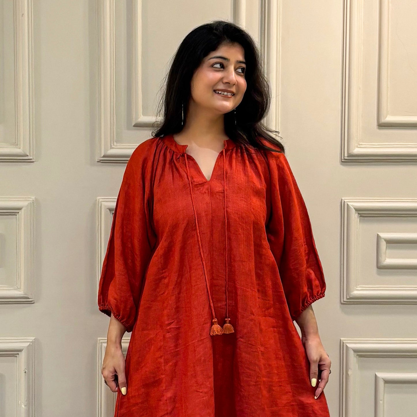 Bold & Elegant Orange Linen Dress