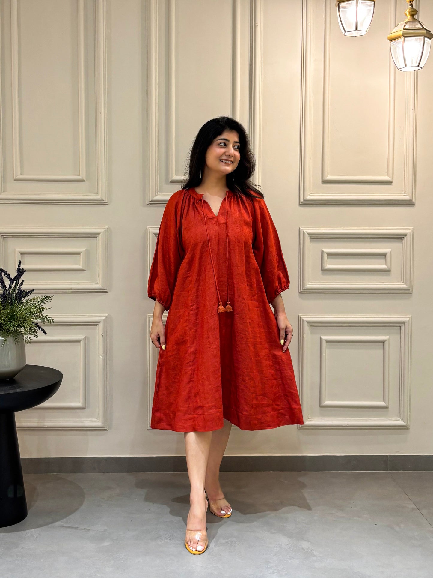 Bold & Elegant Orange Linen Dress