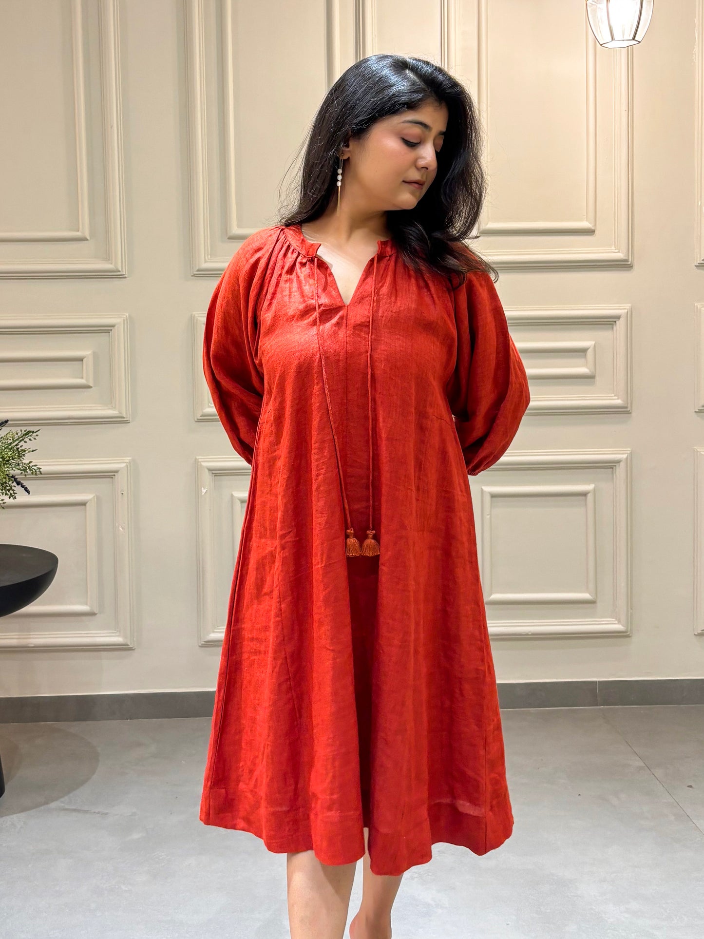 Bold & Elegant Orange Linen Dress