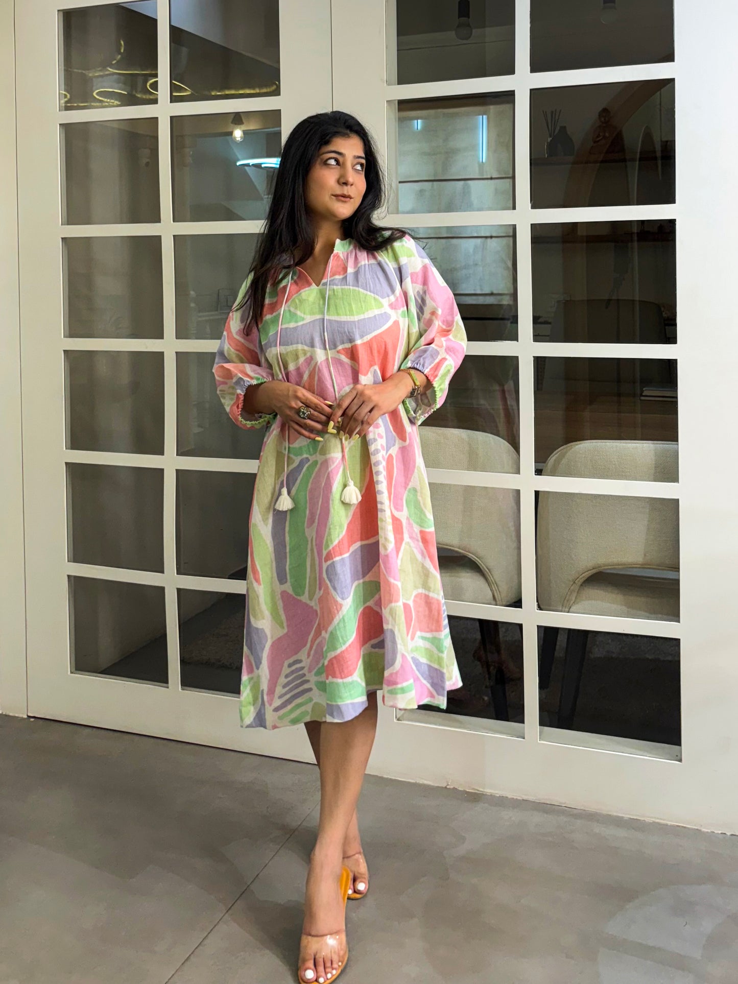Abstract Printed Linen Dress