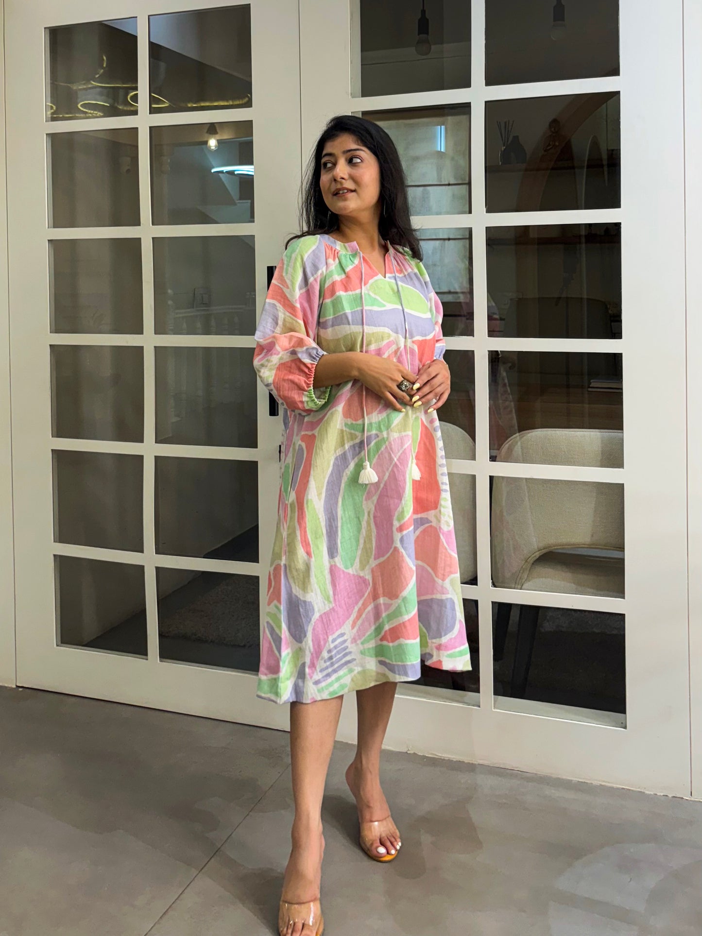 Abstract Printed Linen Dress