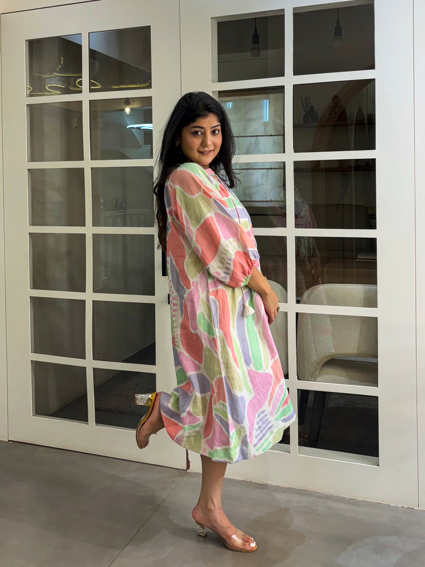 Abstract Printed Linen Dress