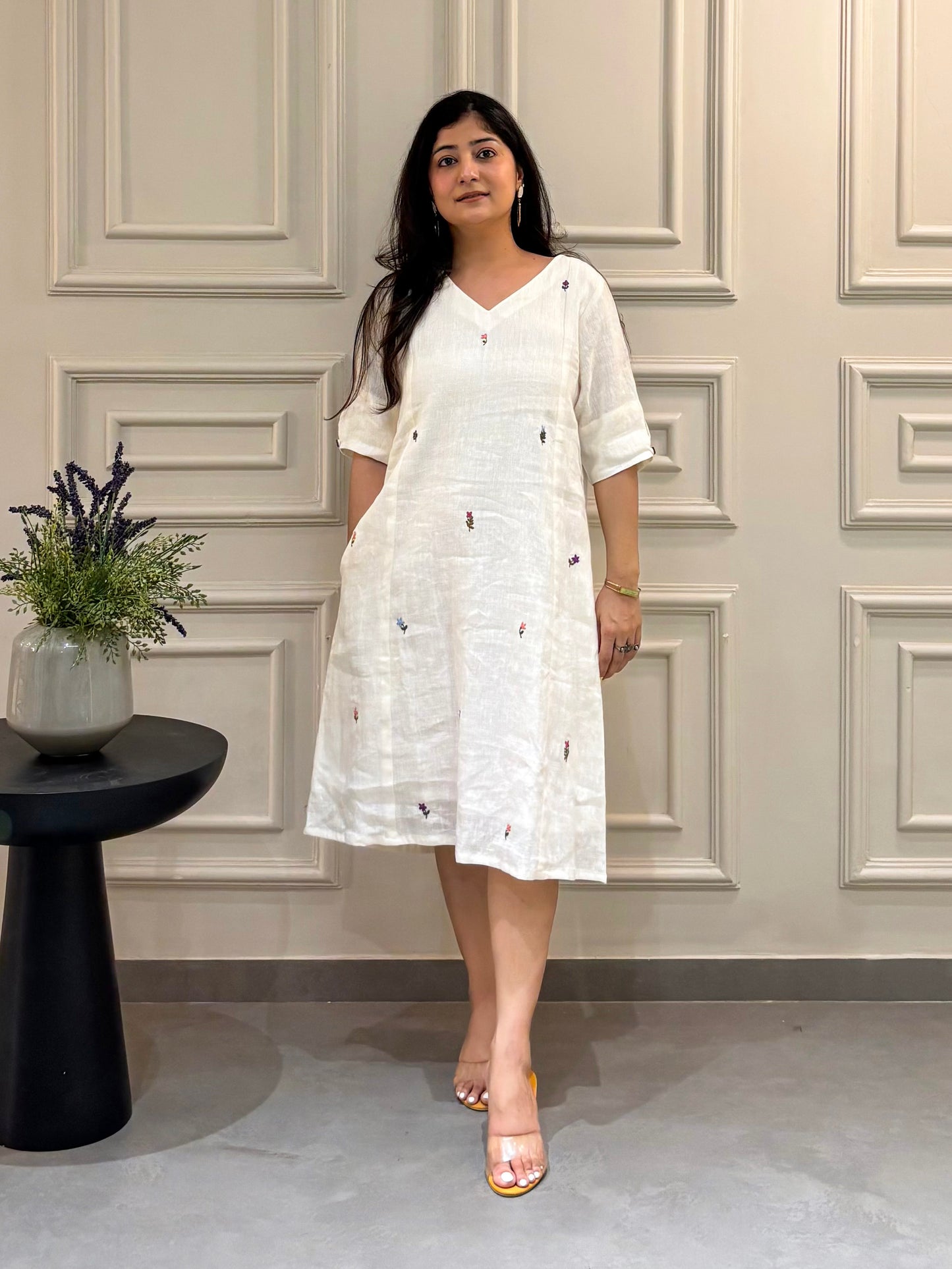 Aesthetic White Linen Dress