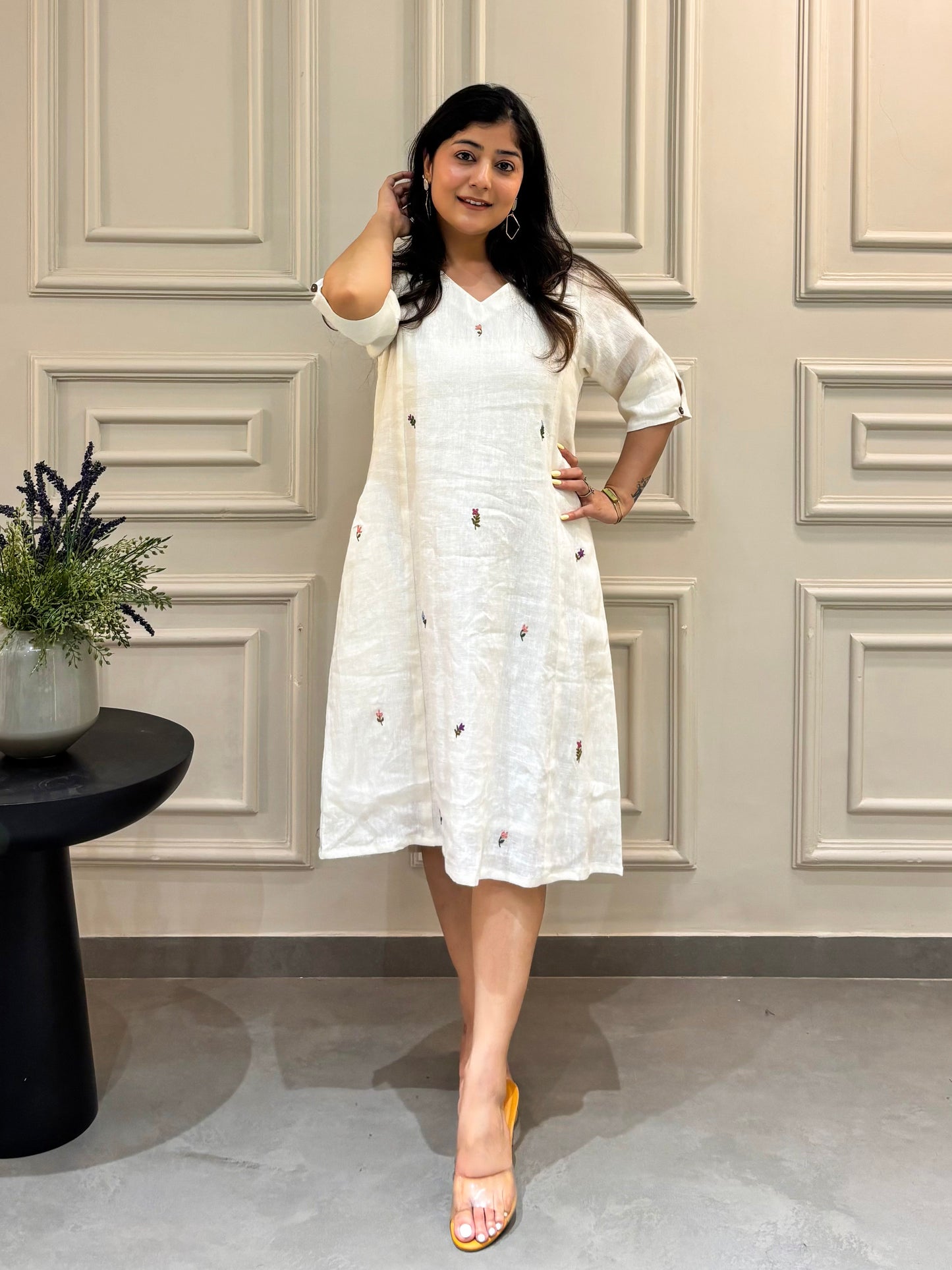 Aesthetic White Linen Dress