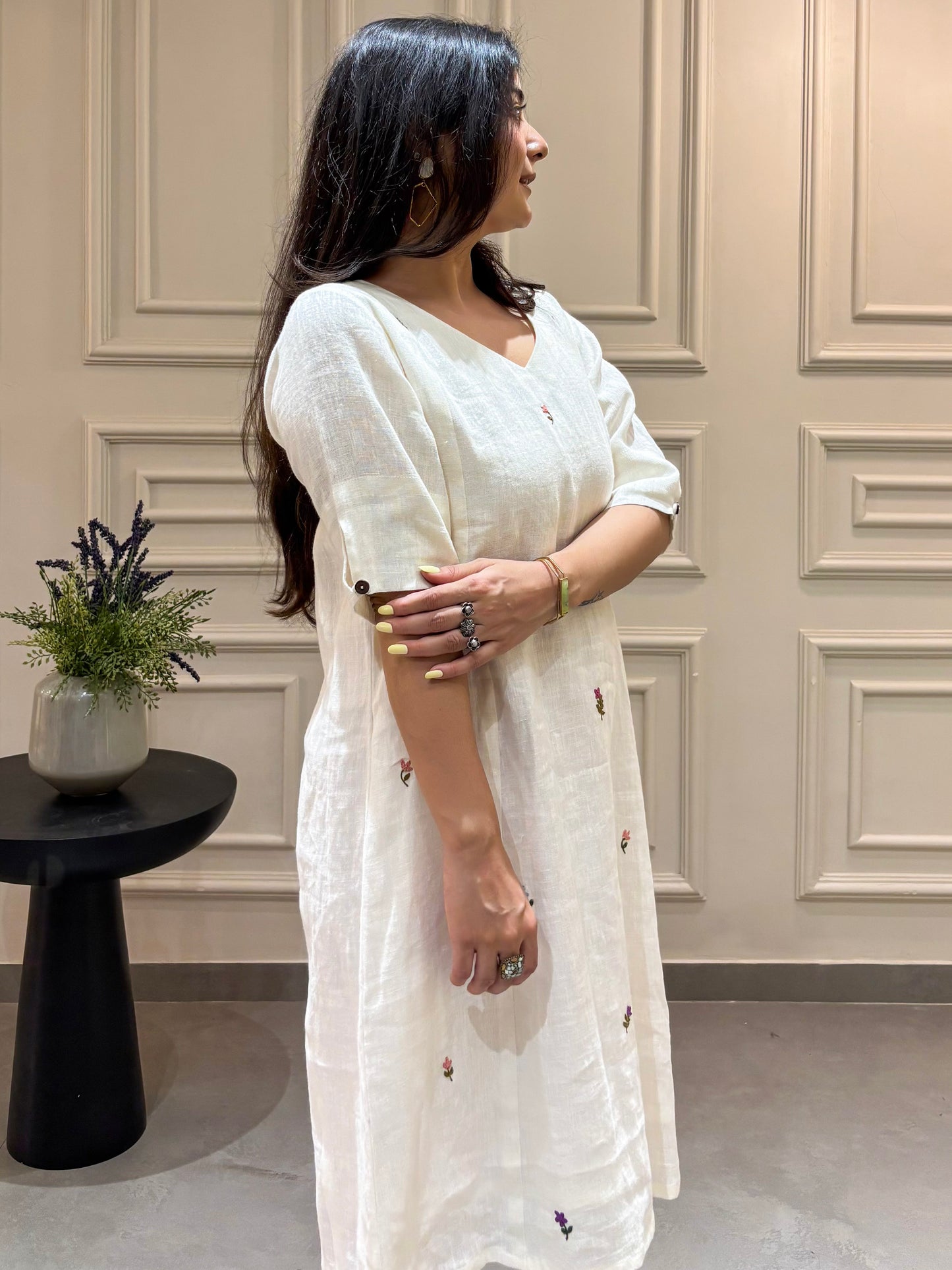 Aesthetic White Linen Dress