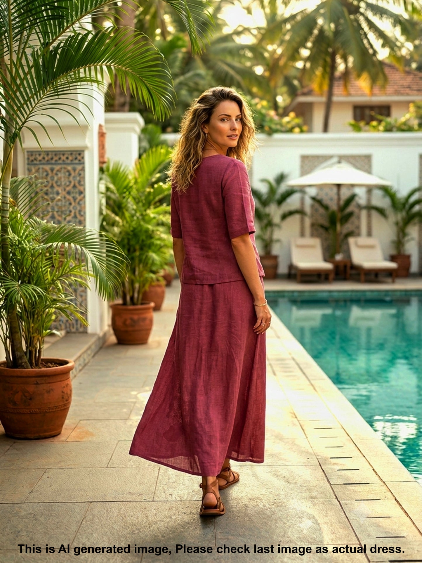 Linen Top with Skirt - American Brown